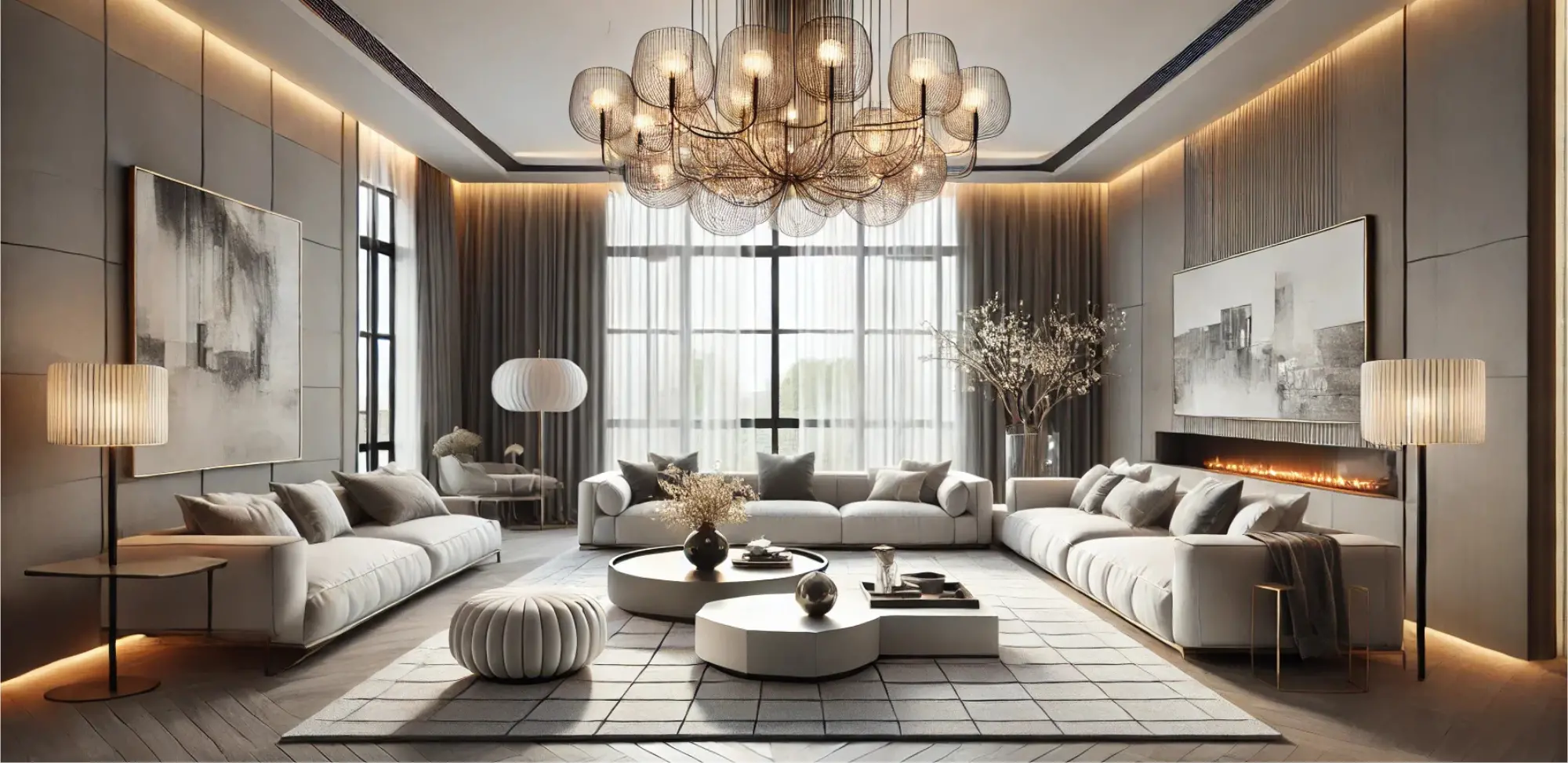 Iluminación interior y decorativa para espacios residenciales y comerciales, con productos y servicios eléctricos funcionales.
