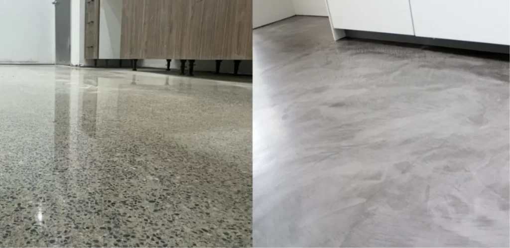 Microcemento y hormigón pulido para interiores y exteriores, acabado moderno y resistente, en productos y servicios para pisos.