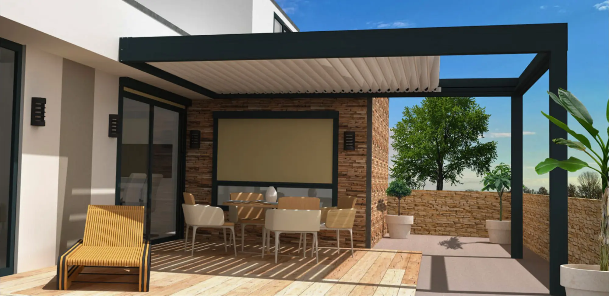 Techo motorizado para interiores y exteriores, práctico y tecnológico en soluciones y productos de alta calidad para techos.